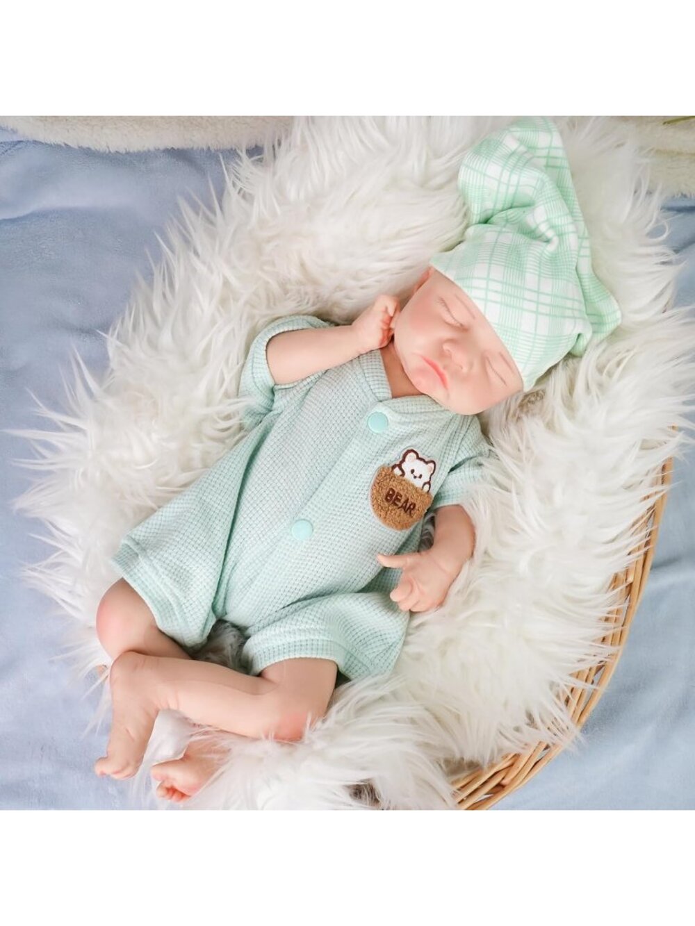 17-Inch Sage Green Baby Soft Body Realistic-Newborn Baby Doll Full Silicone Body